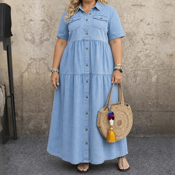 Sofia | Denimtyylinen Mekko Kerroshelmalla
