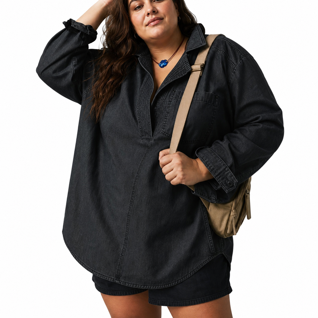 Emilia | Tyylikäs V-pääntie Denim Tunika