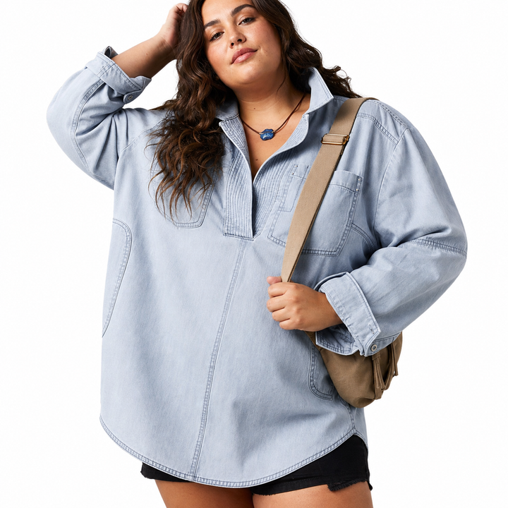 Emilia | Tyylikäs V-pääntie Denim Tunika