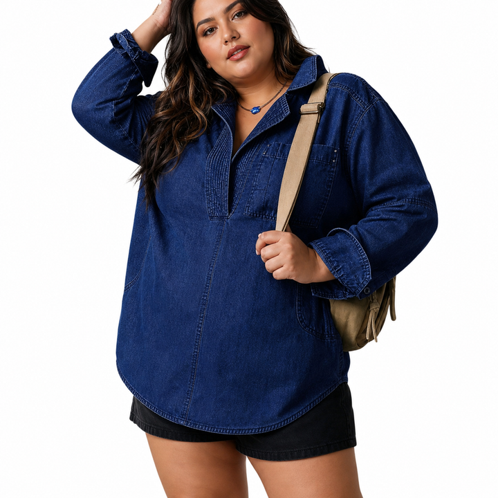 Emilia | Tyylikäs V-pääntie Denim Tunika