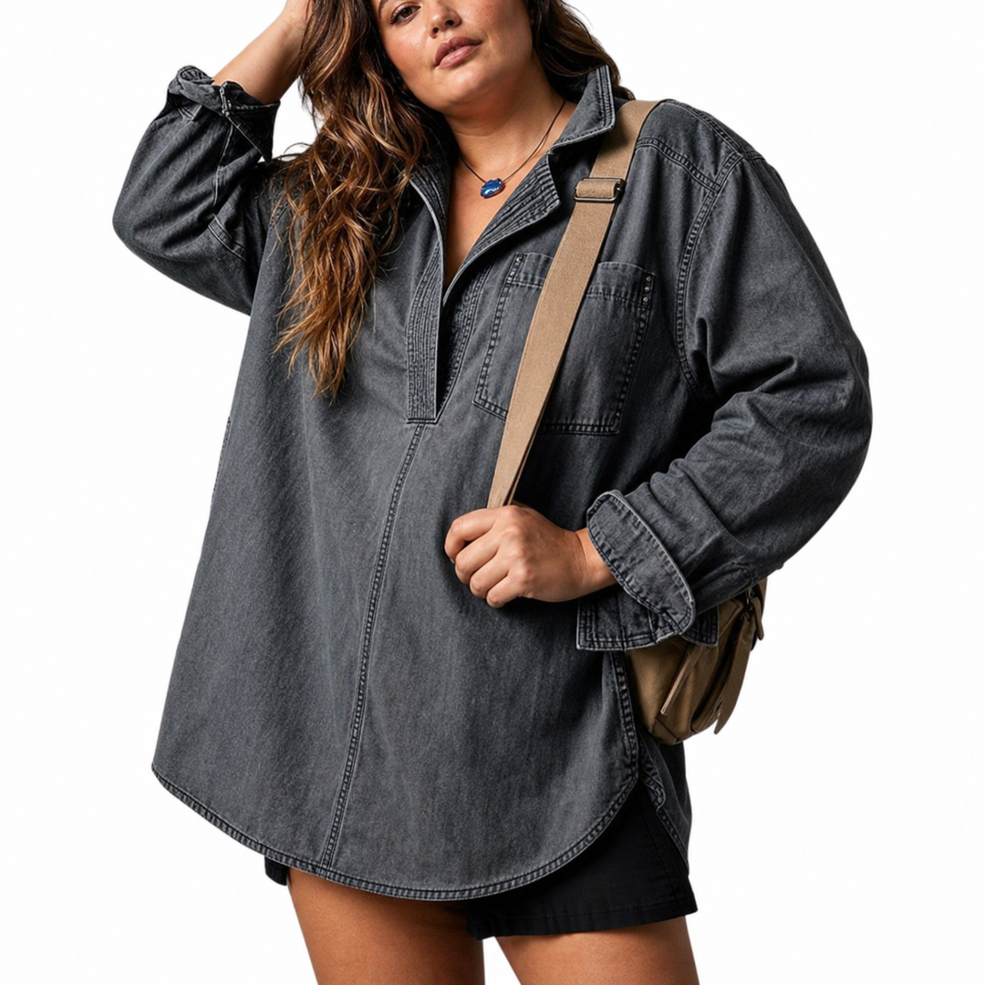 Emilia | Tyylikäs V-pääntie Denim Tunika