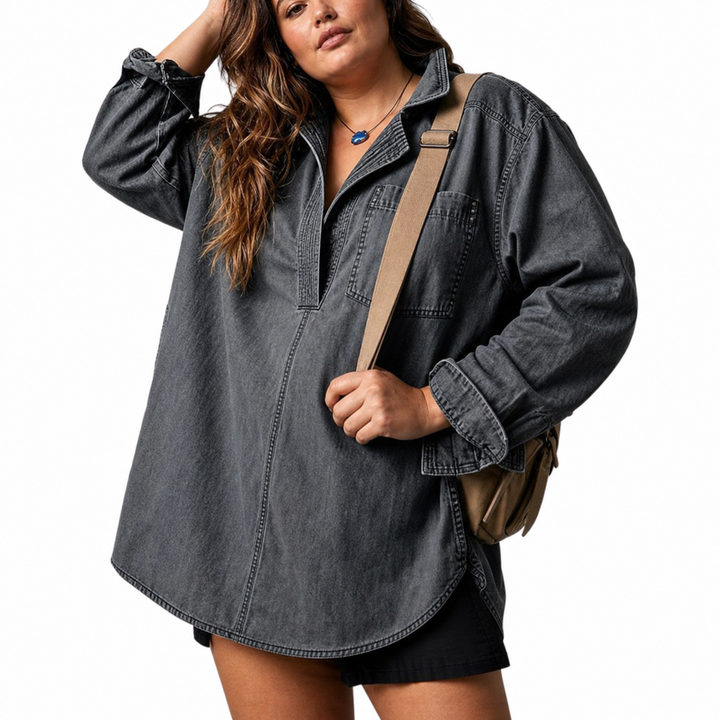 Emilia | Tyylikäs V-pääntie Denim Tunika