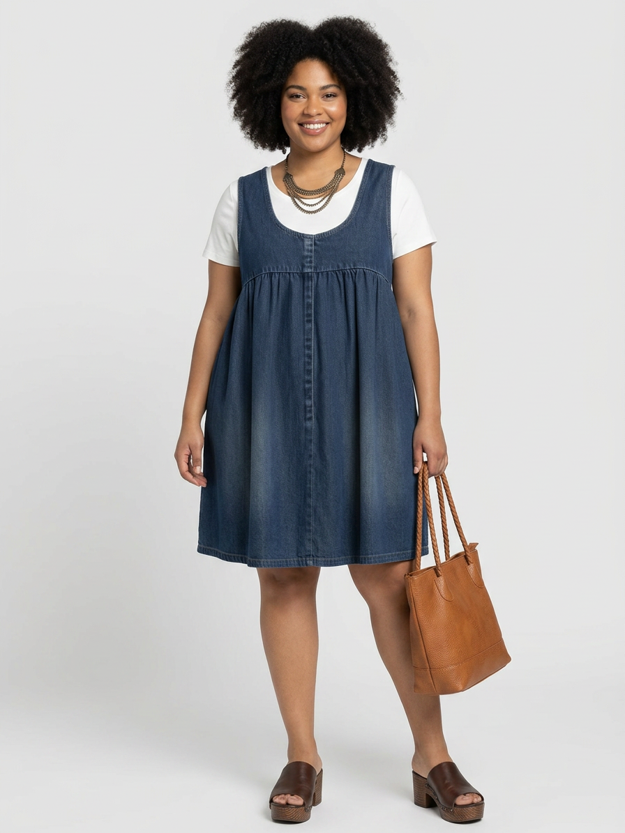 Sasha | Vintage Pestyt Pehmeä Puuvillamainen Denim Maxi Mekko