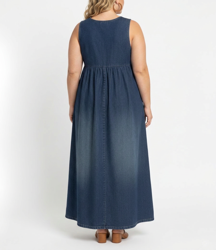 Sasha | Vintage Pestyt Pehmeä Puuvillamainen Denim Maxi Mekko