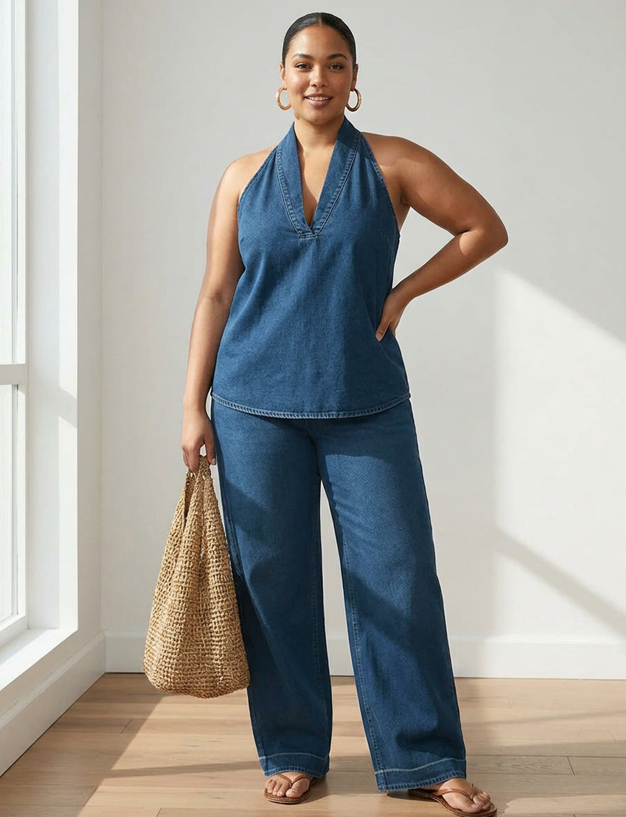 Junia | Vintage Pestyt Pehmeä Denim-Ilme Kaksiosainen Setti