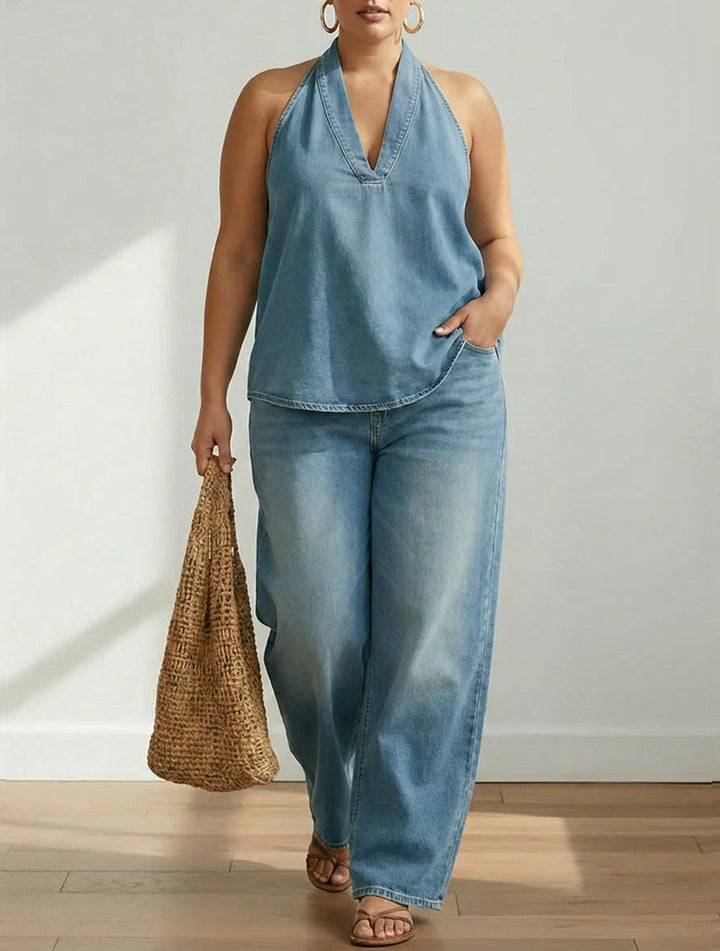 Junia | Vintage Pestyt Pehmeä Denim-Ilme Kaksiosainen Setti