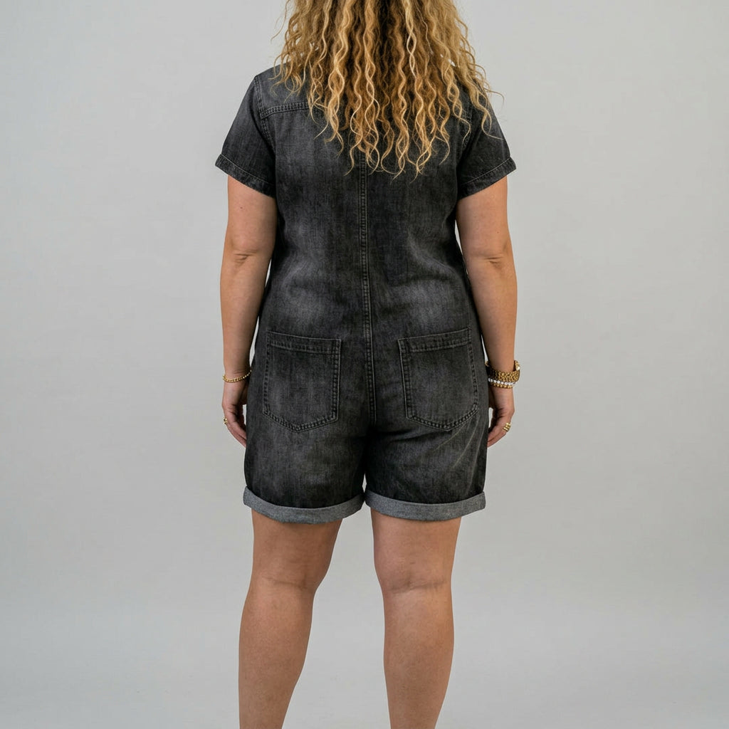 Katya | Vintage Lyhyet Puuvillaiset Denim-näköiset Haalarit