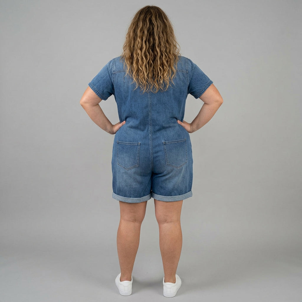 Katya | Vintage Lyhyet Puuvillaiset Denim-näköiset Haalarit