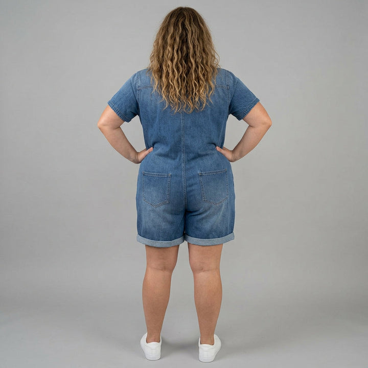 Katya | Vintage Lyhyet Puuvillaiset Denim-näköiset Haalarit