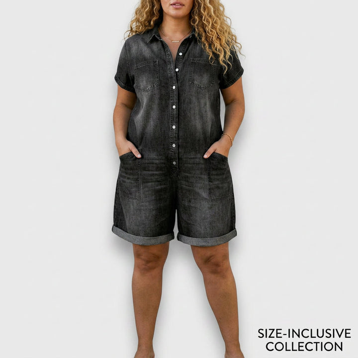 Katya | Vintage Lyhyet Puuvillaiset Denim-näköiset Haalarit