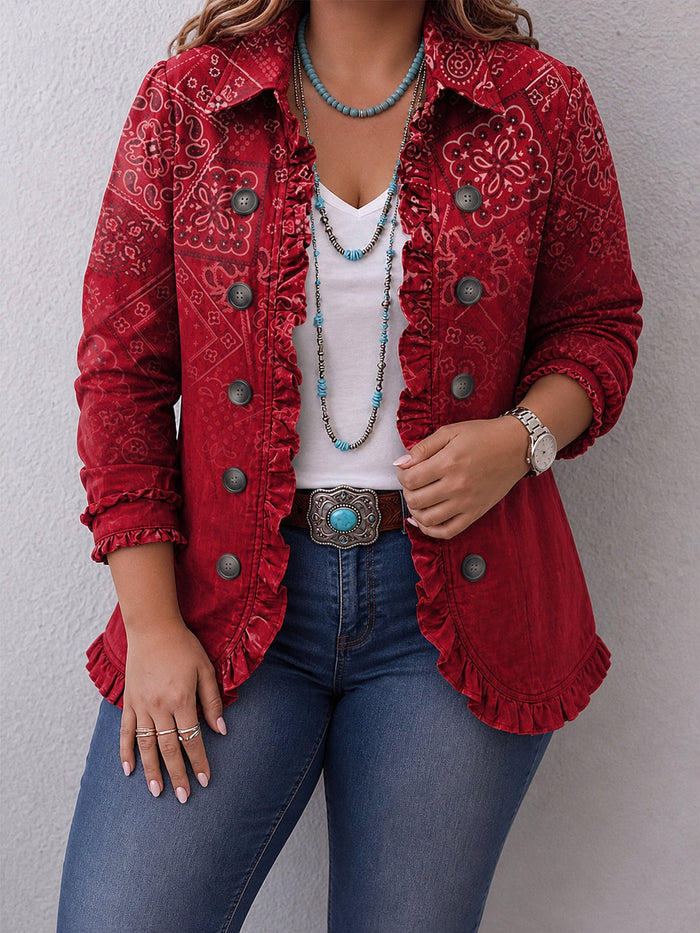 Paisley-kuvioinen Röyhelötakki Liukuvärillä